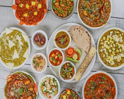 Traditional Indian Thali with Roti Dal and Sabzi